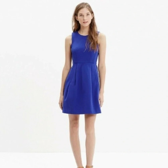 Madewell Fit and Flare Mini Dress in blue - Picture 1 of 5